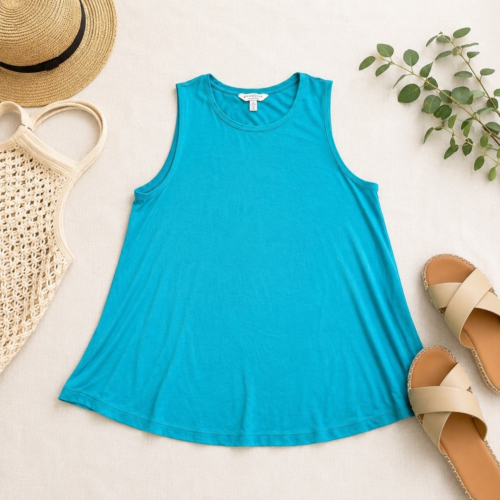 Liverpool Tank Top Womens Large Petite Blue Sleeveless Swing Casual Summer NWT